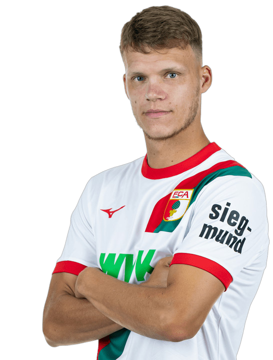 Robin Fellhauer FC Augsburg Verteidiger in der Bundesliga – Fußballprofi des FCA im Trikot beim Spiel und Einsatz in der aktuellen Saison