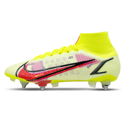 Die Nike Mercurial Superfly 8 Elite SG Pro (DD3688-761) bieten dir ultimative Geschwindigkeit und Kontrolle auf nassem &amp; schlammigen Boden. Mit ihrer innovativen Flyknit-Technologie und strapazierfähigem Obermaterial sorgen sie für perfekten Sitz, außergewöhnliche Ballkontrolle und explosive Beschleunigung. Das fortschrittliche Design und die leichten Materialien machen diese Fußballschuhe zur idealen Wahl für ambitionierte Spieler. Erhältlich auf STUNNINGBOOTS.com!